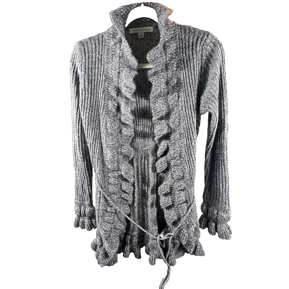 VTG Debbie Morgan Open Tie Front Knit Cardigan Medium Cottage Ruffle Boho Y2K